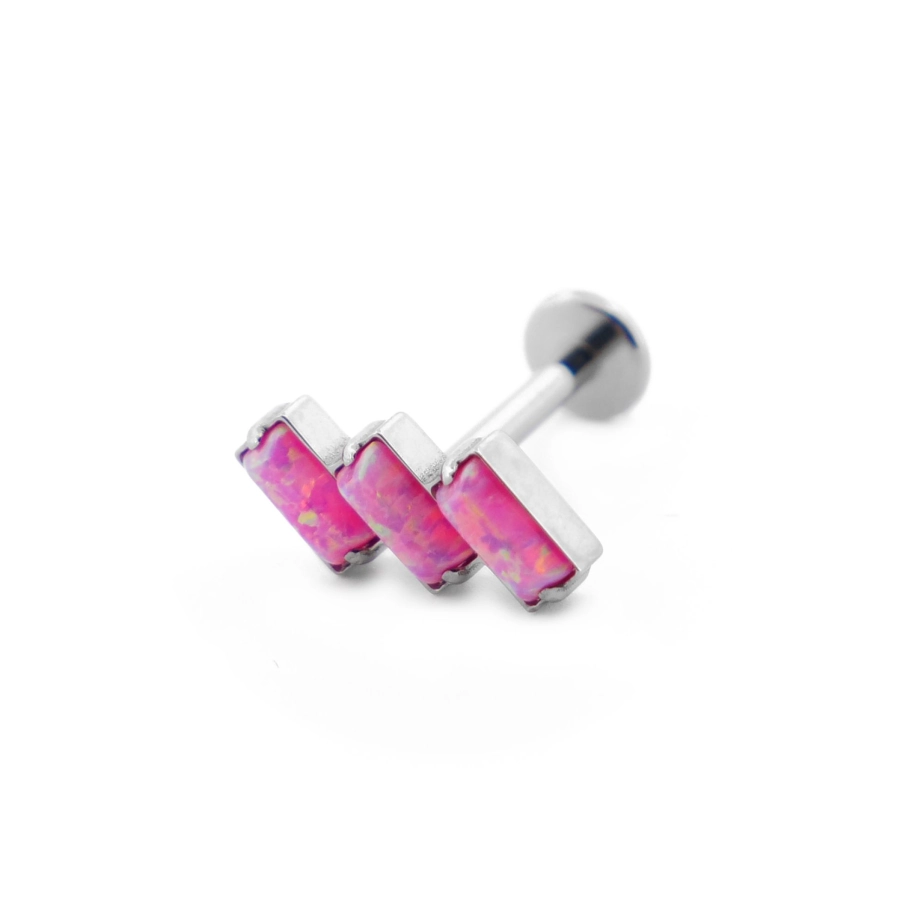 Labret Stérile Titane Interne 27 - Piercing avec pas de vis interne motif 3 Rectangles penchés opales 