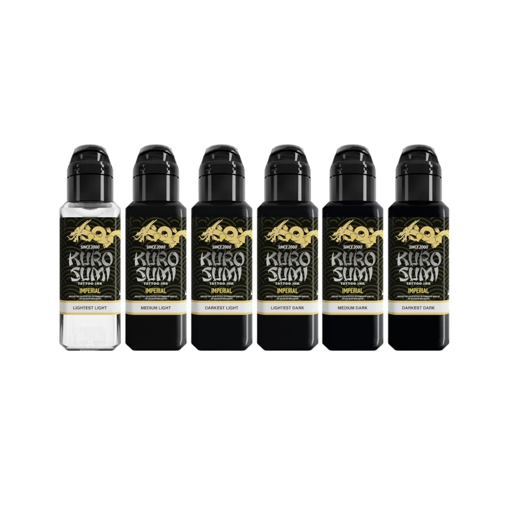 Set Encre Tattoo Noire et Grise - Kuro Sumi Set Marta Make Fine Art Black and Grey - Mélange pour le tatouage encre reach 6 x 44 ml*