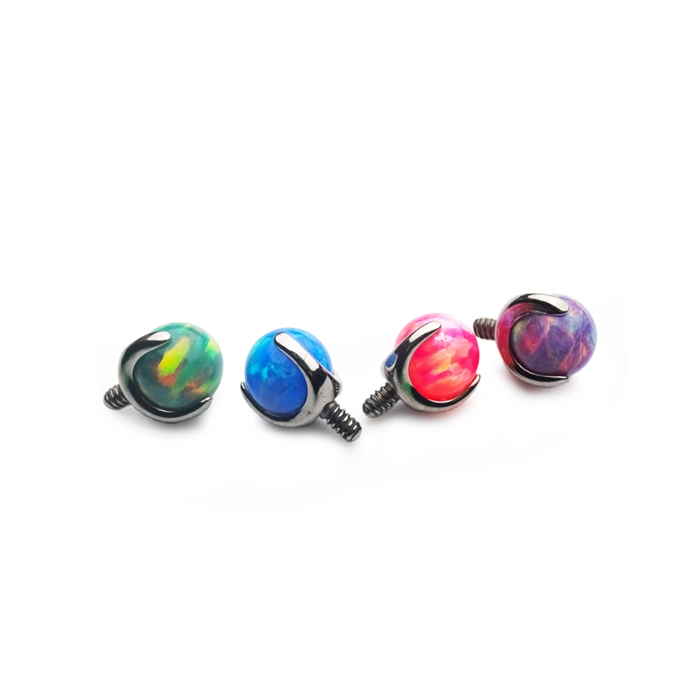 Piercing Embout - Titane F136 Gamme Hand Ink - Embout 02 avec pas de vis interne 1,2 mm pour piercing 1,6 mm opale griffée 4 mm*