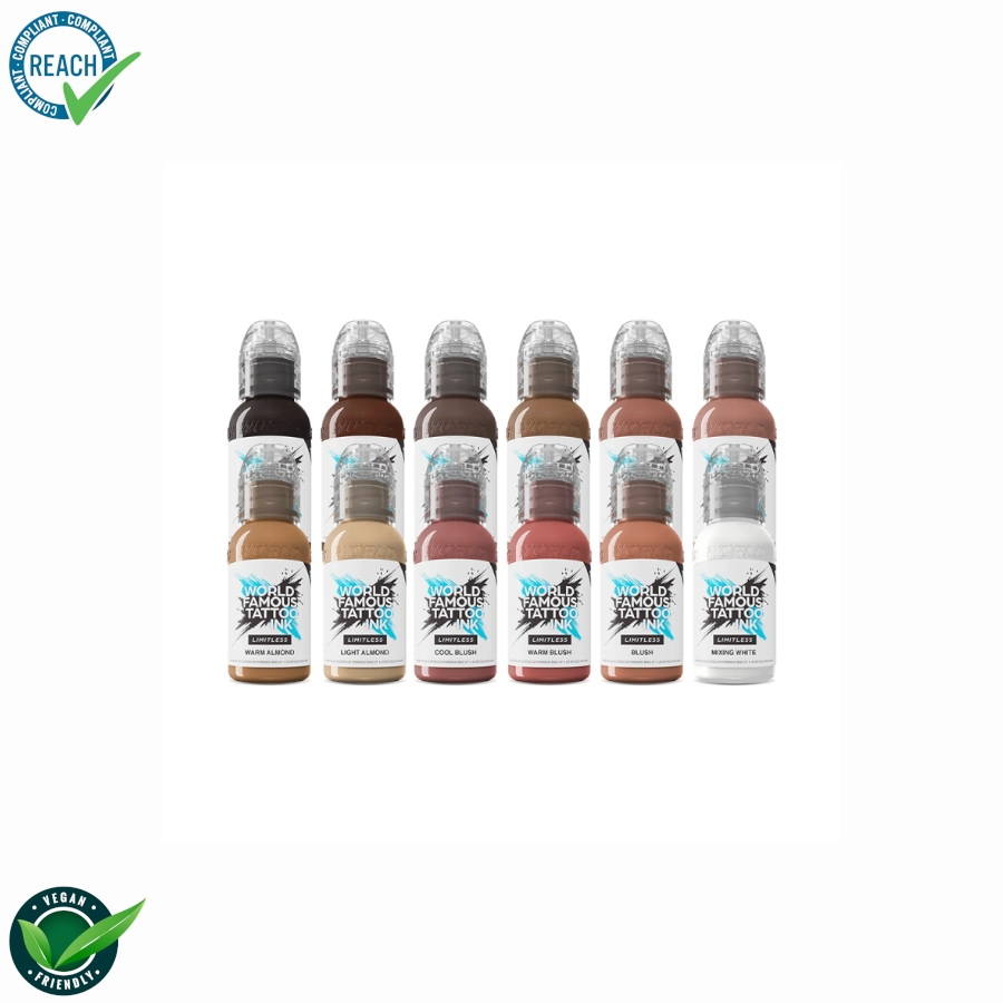 Set Encre Tattoo - World Famous Ink Limitless Set Pink Ribbon - Melange pour le tatouage REACH 12 x 30 ml