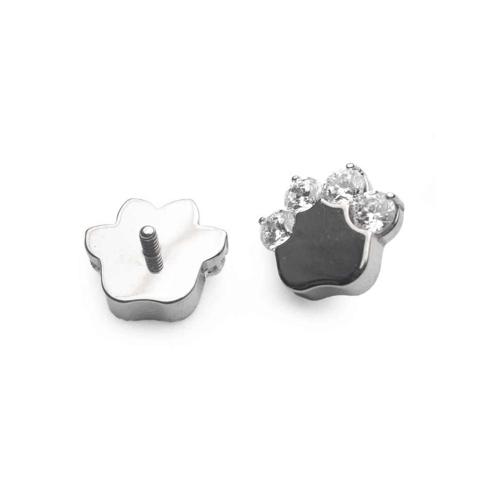 Piercing Embout - Titane F136 Gamme Hand Ink - Embout 105 avec pas de vis interne 0,9 mm pour piercing 1,2 mm patte de chien strass*
