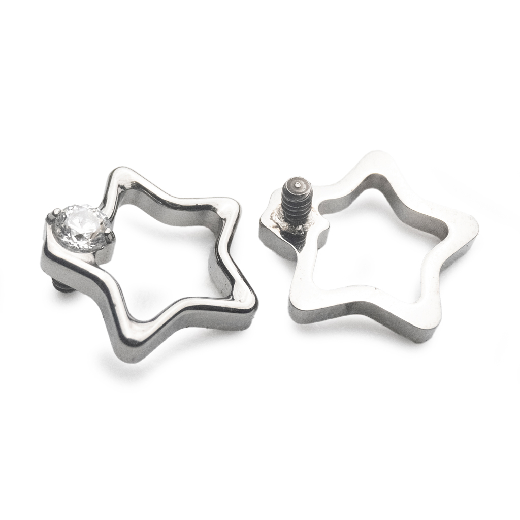 Piercing Embout - Titane F136 Gamme Hand Ink - Embout 209 avec pas de vis interne 0,9 mm pour piercing 1,2 mm étoile strass 6 mm*