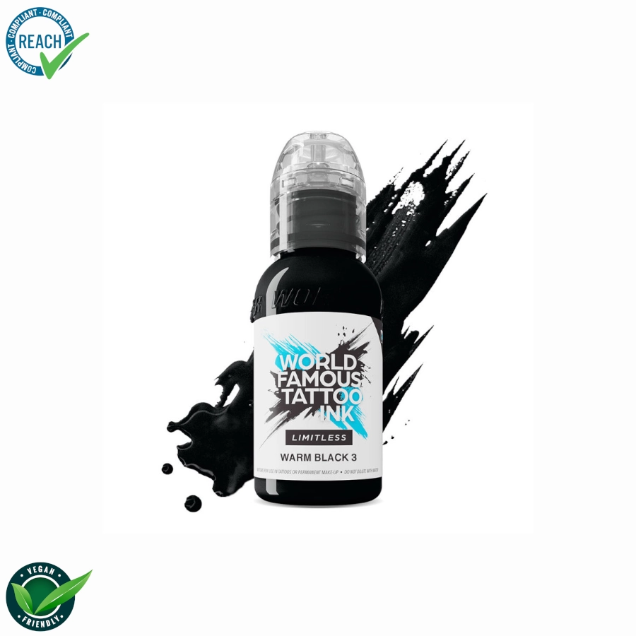 Encre Tatouage Noir- World Famous Ink Warm Black 3 - Melange pour le tatouage REACH 30ml du set shades of grey