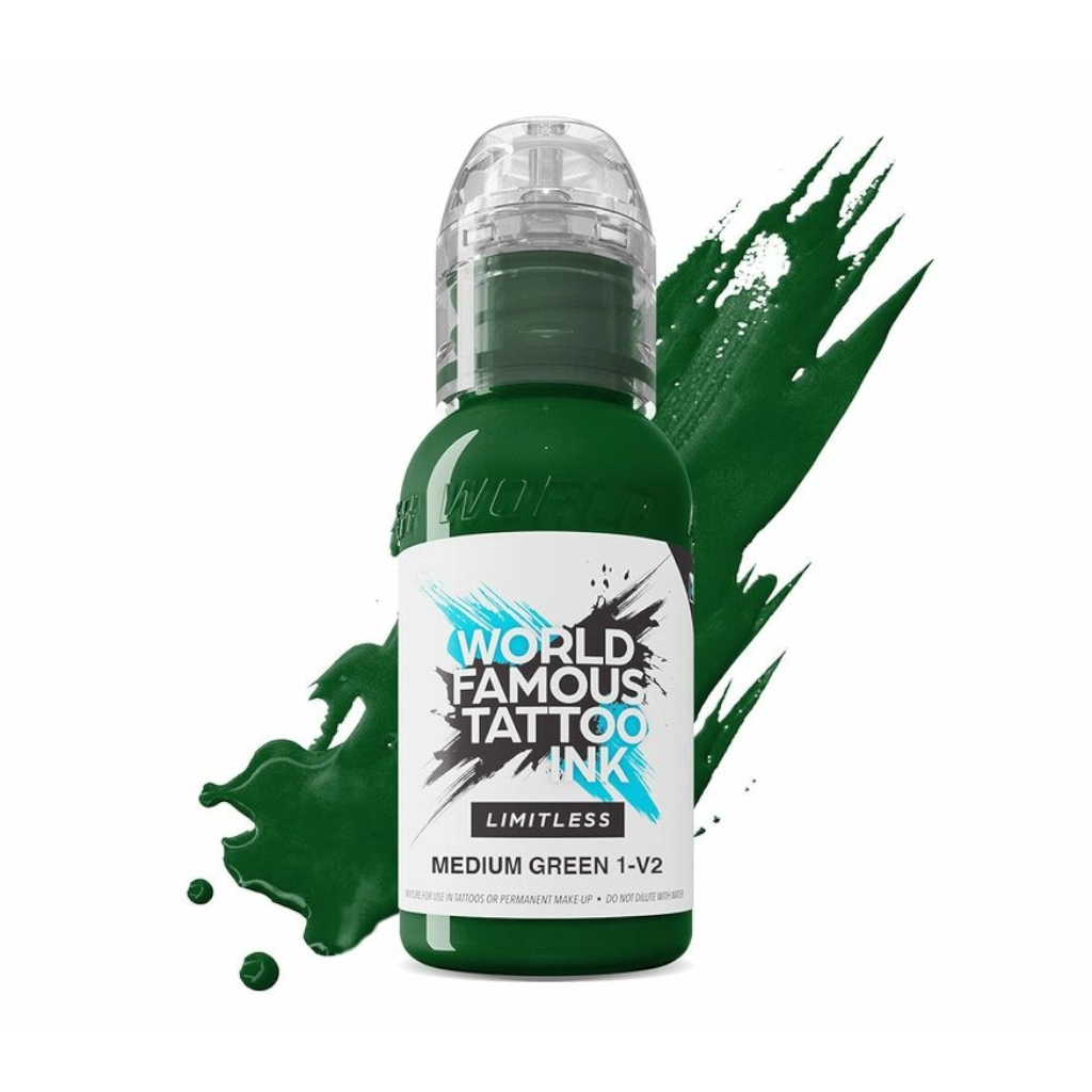 Encre Tattoo Verte - World Famous Ink Limitless Medium Green 1 v2 - Melange pour le tatouage REACH 30 ml