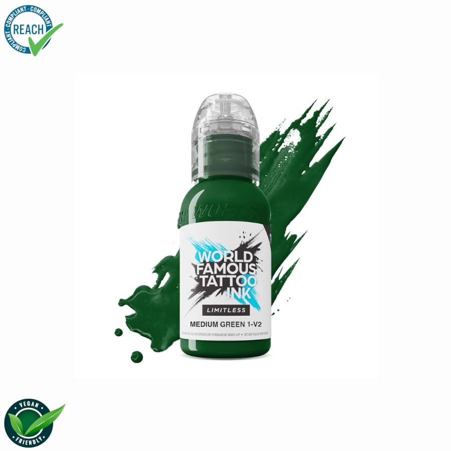 Encre Tattoo Verte - World Famous Ink Limitless Medium Green 1 v2 - Melange pour le tatouage REACH 30 ml