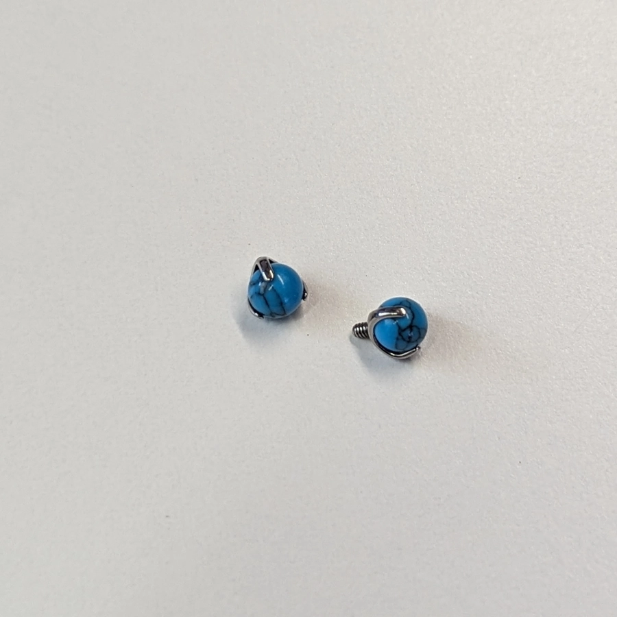 Piercing Embout - Titane F136 Gamme Hand Ink - Embout 07 avec pas de vis interne pierre turquoise