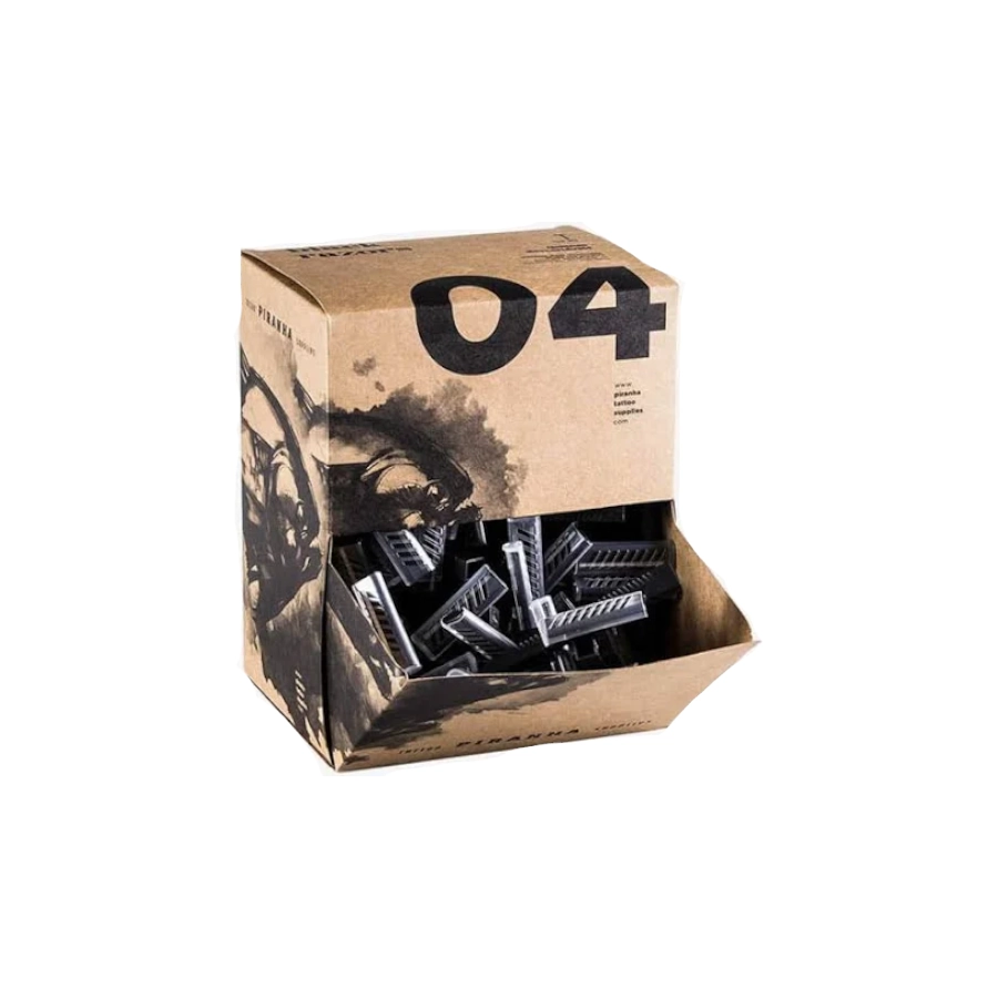 Rasoir Piranha Noir - Boîte distributrice de rasoir 1 lame à usage unique en plastique noir pour tatouage