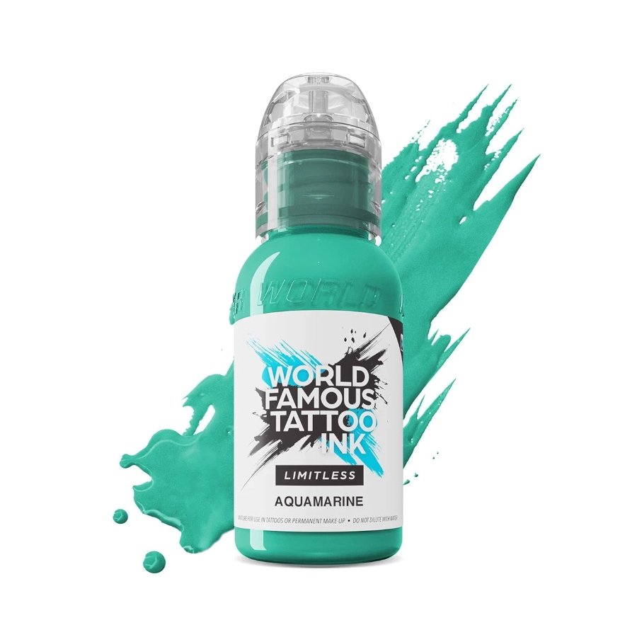 Encre Tattoo Bleue - World Famous Ink Limitless Aquamarine - Mélange pour le tatouage reach 30 ml*