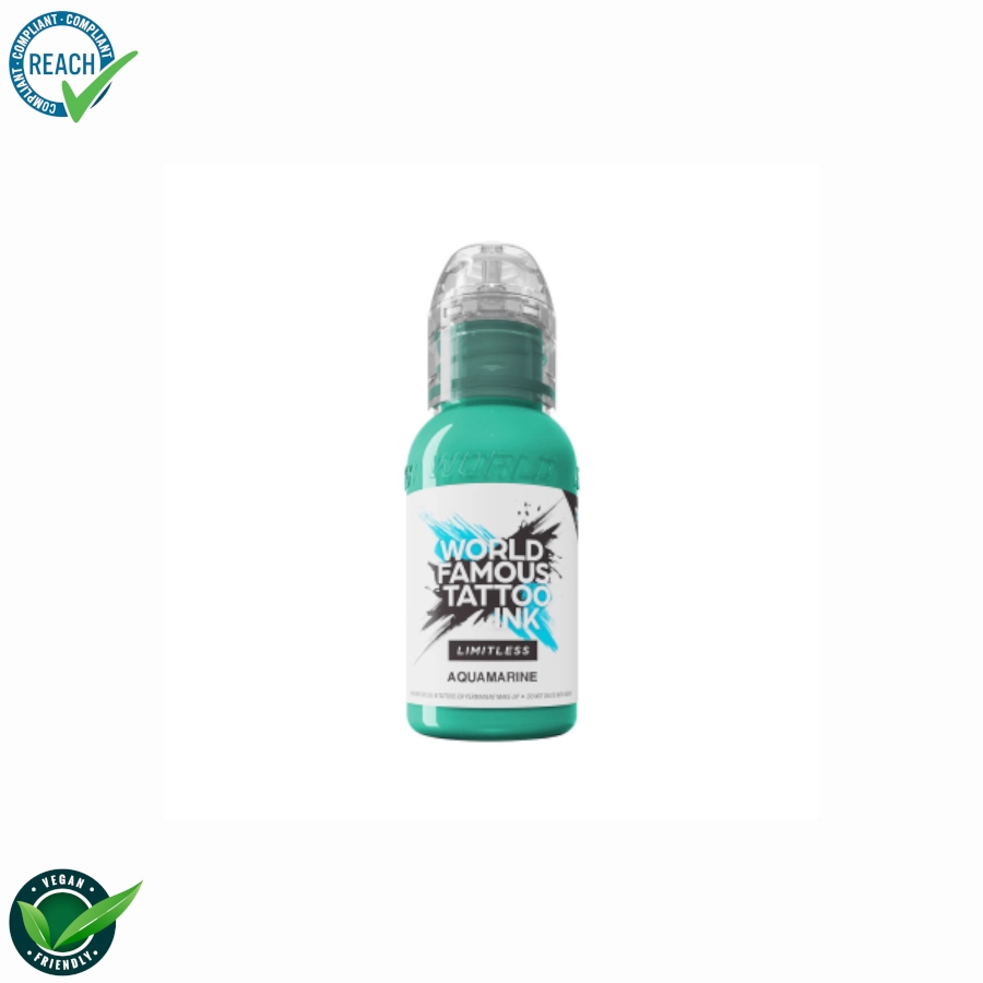 Encre Tattoo Bleue - World Famous Ink Limitless Aquamarine - Melange pour le tatouage REACH 30 ml