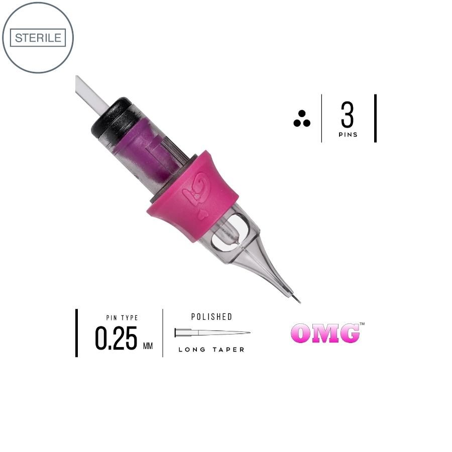 Cartouche Tatsoul Pmu Girlz Ink Omg - Round Shader Long Taper - Boite de 20 cartouches pour le maquillage permanent