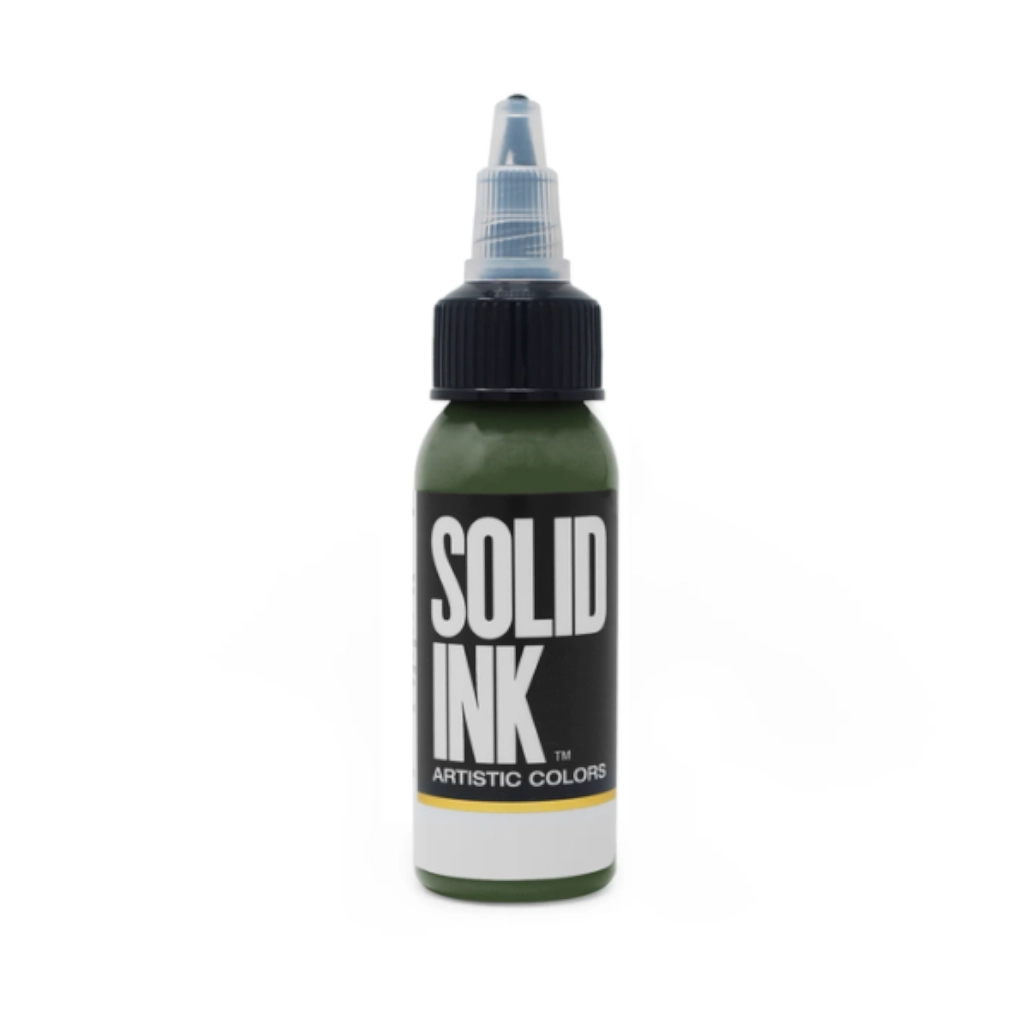 Encre Entrainement Tattoo Verte - Solid Ink Olive - Encre artistique pour l'entrainement au tatouage NON REACH 30 ml