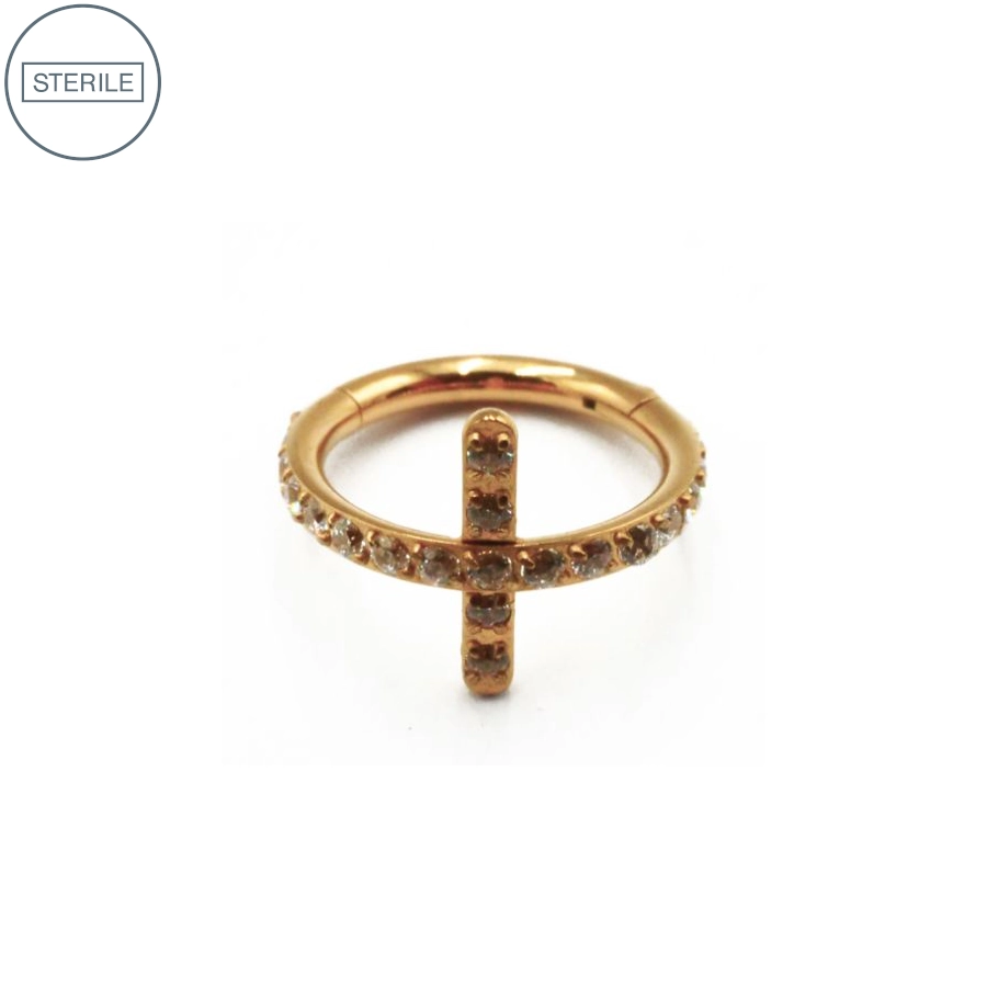 Piercing Anneau Titane Sterile - Anneau 85 en titane pvd gold motif croix