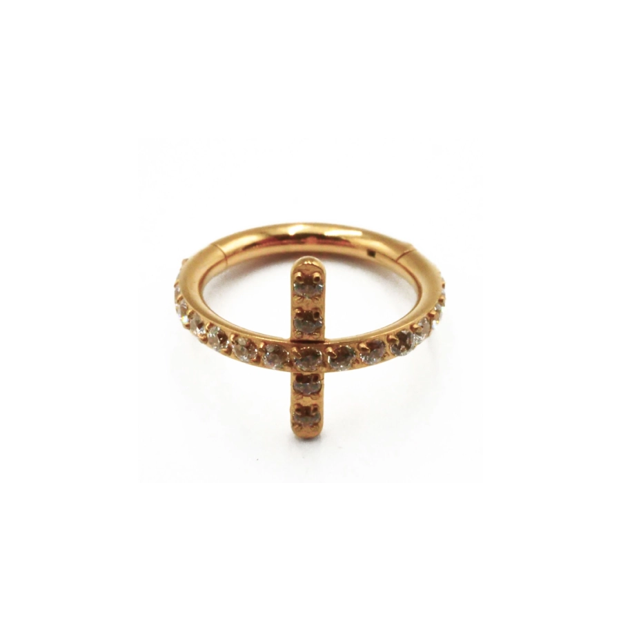 Piercing Anneau - Titane F136 Gold Stérile - Anneau 85 en titane pvd gold motif croix