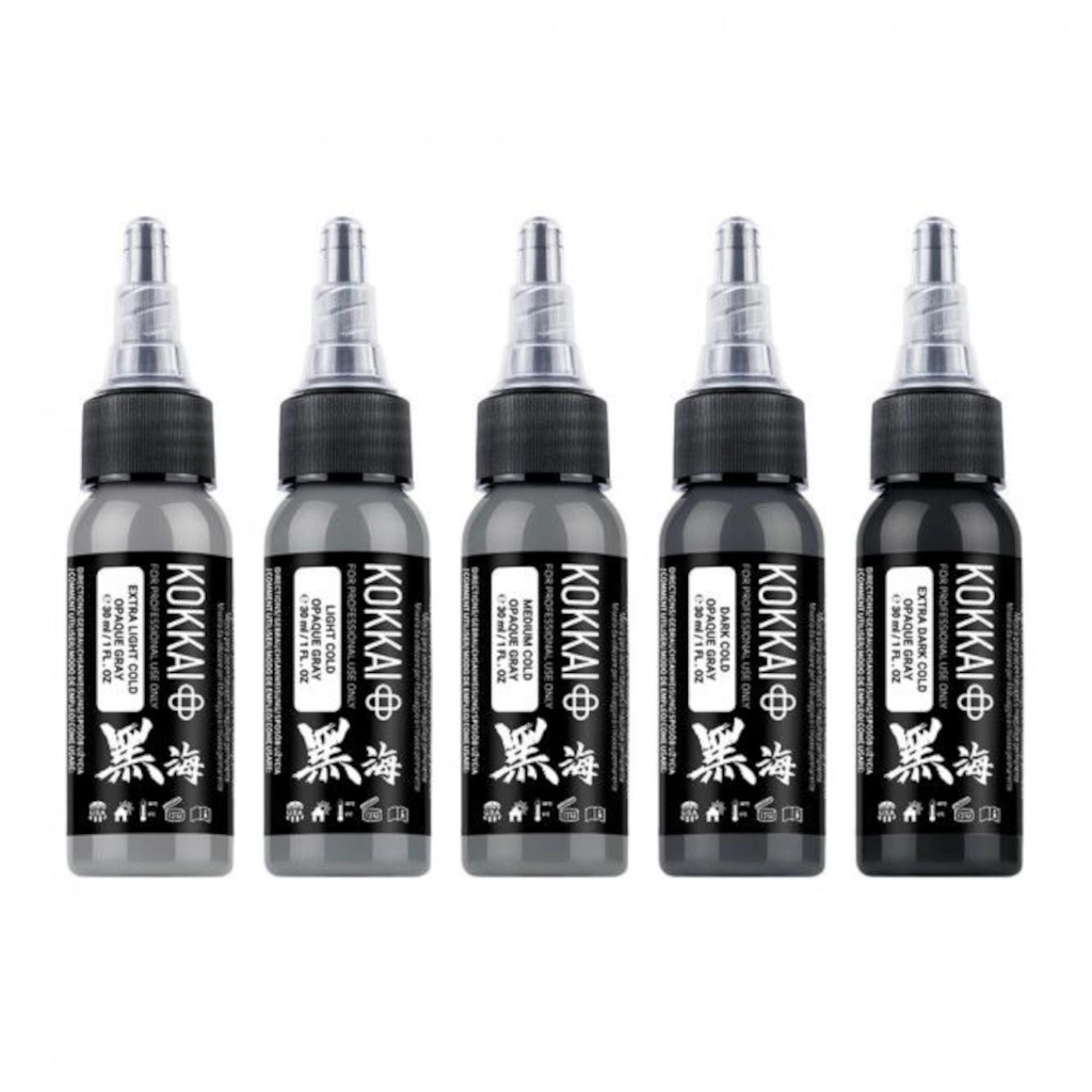 Set Encre Tattoo Grise - Kokkai Sumi Cold Opaque Grey Set - Mélange pour le tatouage reach 5 x 30 ml* 