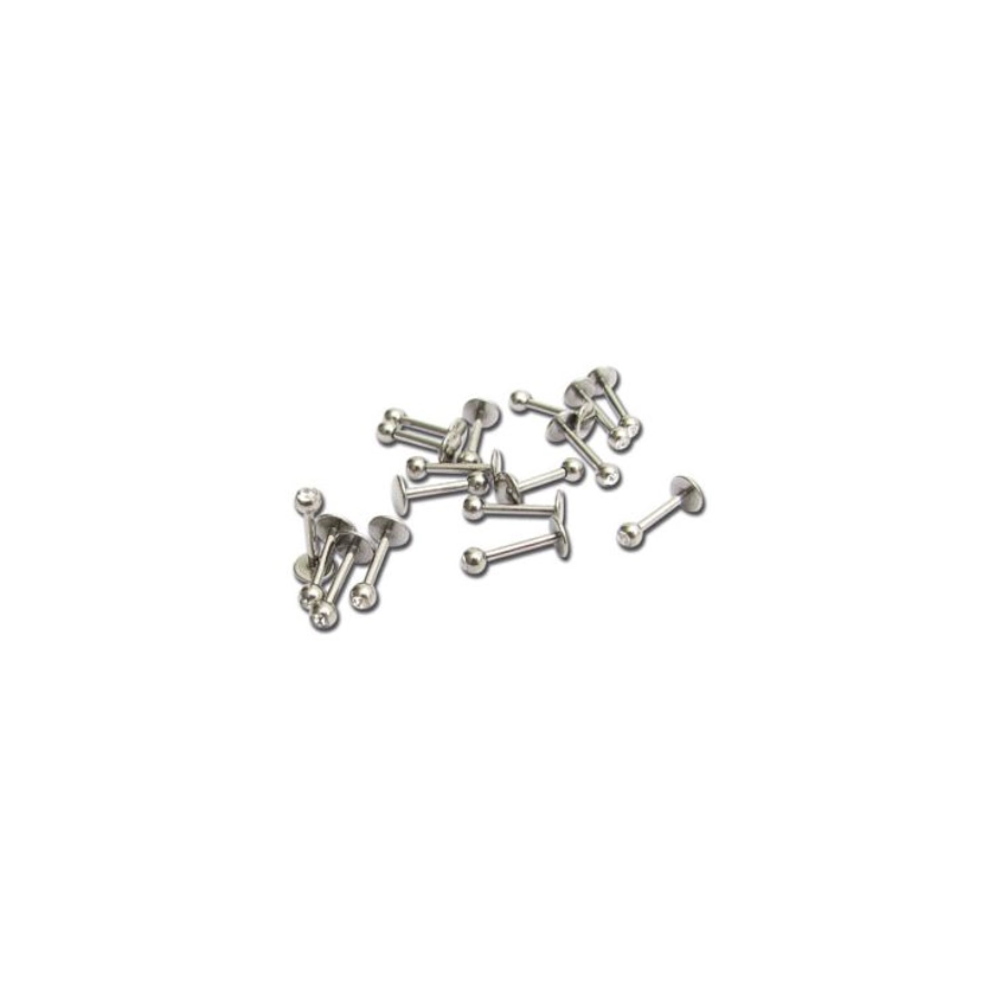 Piercing Labret Titane Strass - Lot de 50 labrets en titane avec bille strass blanc 1.2 x 8 mm