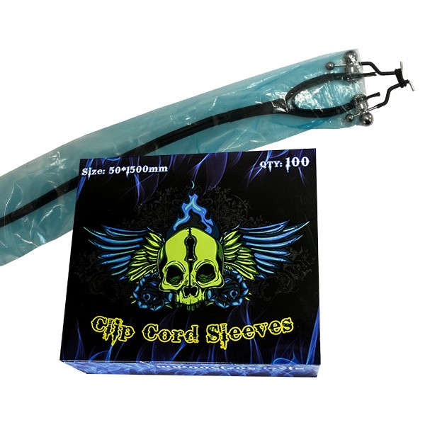 Protection Tattoo - Clip Cord Sleeves - Boîte de 100 protections pour les câbles de machine à tatouer bleue 5 x 150 cm