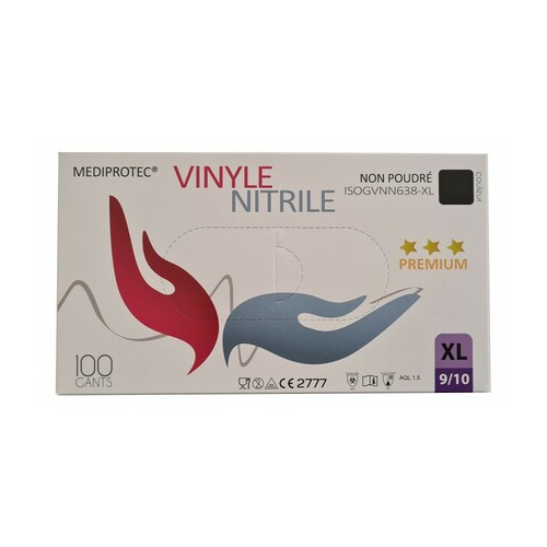 MediProtect - Boîte de 100 gants nitrile vinyle non poudrés noir