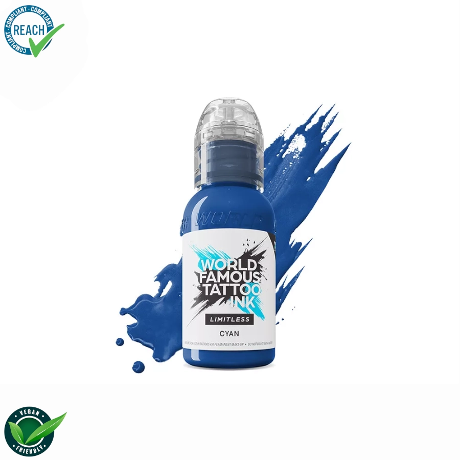 Encre Tattoo Bleu - World Famous Ink Limitless Cyan - Melange pour le tatouage encre REACH 30 ml