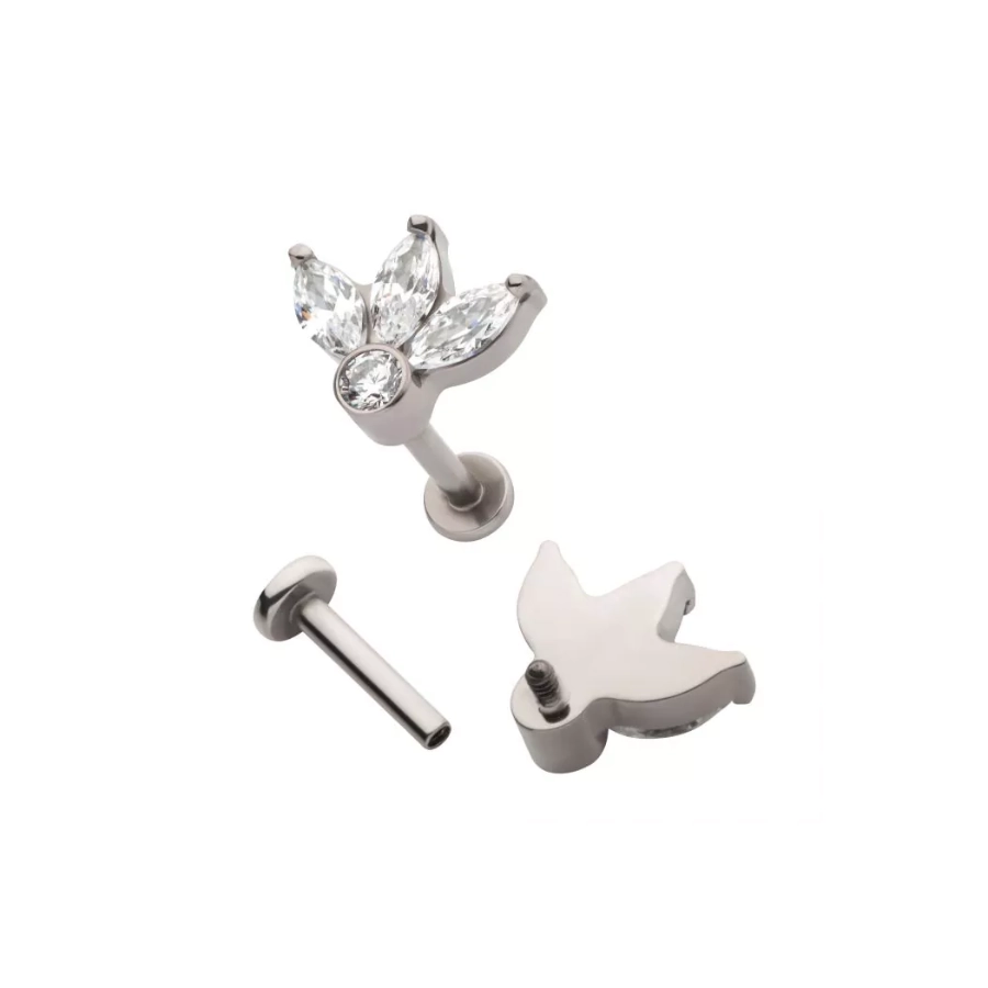 Piercing Labret Interne 01 Invictus - Piercing labret titane f136 strass rond avec marquise 3 cluster