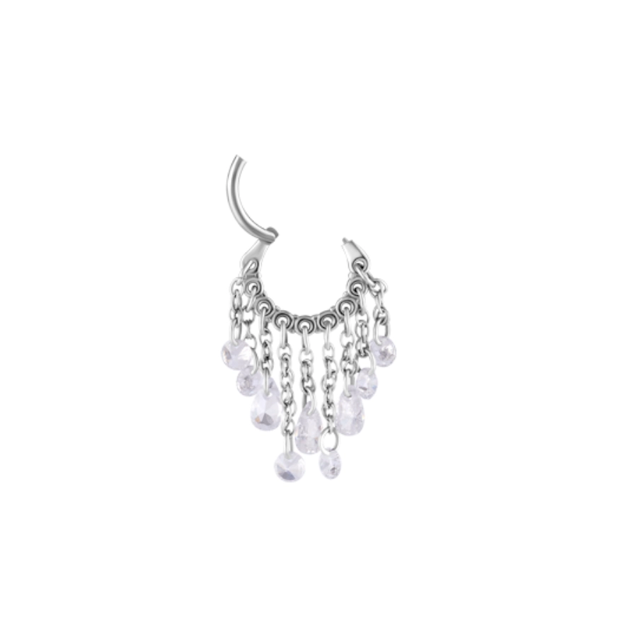Piercing Anneau - Acier 316L - Clicker avec fermeture à charnière chaîne pendant avec strass zirconia 1,2 x 8 mm*