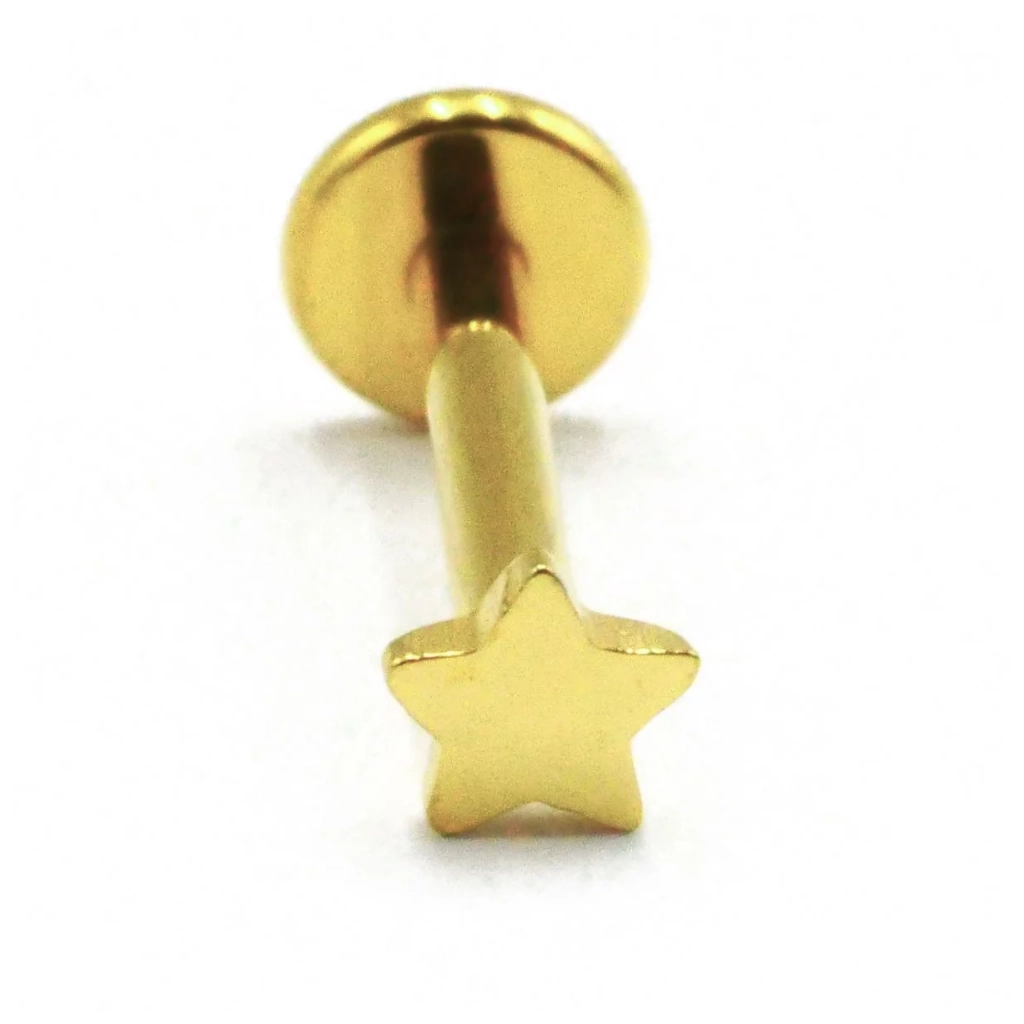 Labret Piercing - Titane F136 Interne Stérile Gold Gamme Itc - Piercing labret 18 avec pas de vis interne étoile 1,2 x 8 mm*