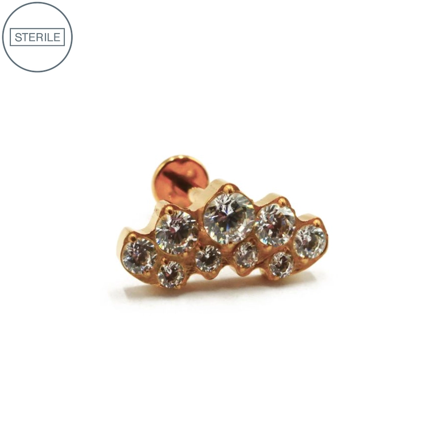 Labret Piercing - Labret Stérile Interne Pvd Gold 26 - Piercing avec pas de vis interne flamme 9 strass