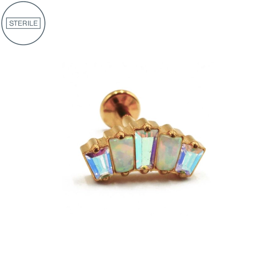 Labret Piercing - Labret Stérile Interne Pvd Gold 29 - Piercing avec pas de vis interne couronne strass bleu irisé
