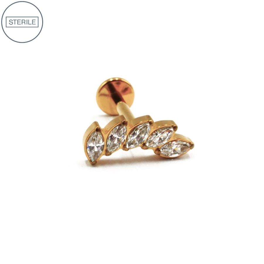 Labret Piercing - Labret Stérile Interne Pvd Gold 52 - Piercing avec pas de vis interne marquise 5 strass