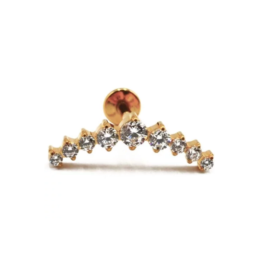 Piercing Labret - Titane F136 Interne Stérile Gold Gamme Itc - Labret avec pas de vis interne couronne 9 strass 1,2 x 8 mm*