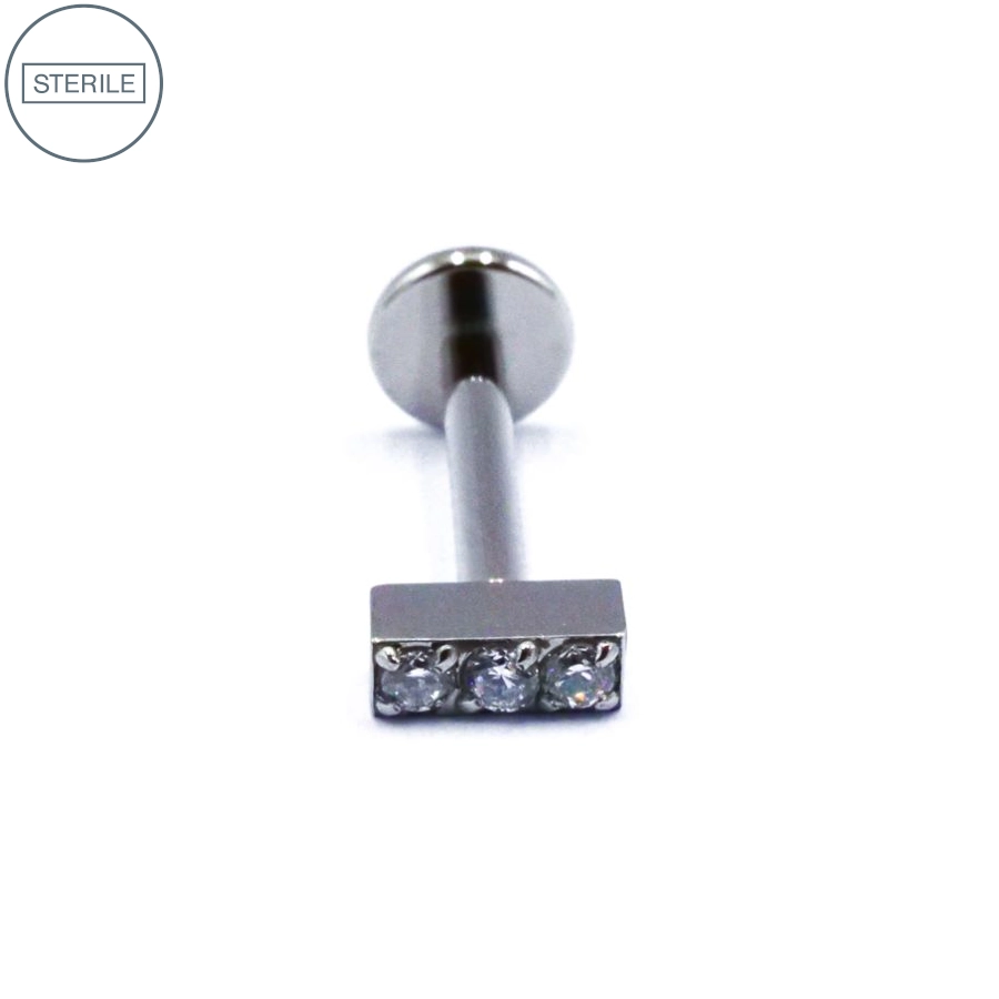 Labret Stérile Titane Interne 39 - Piercing avec pas de vis interne barre 3 strass