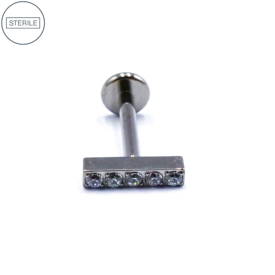 Labret Stérile Titane Interne 38 - Piercing avec pas de vis interne barre 5 strass