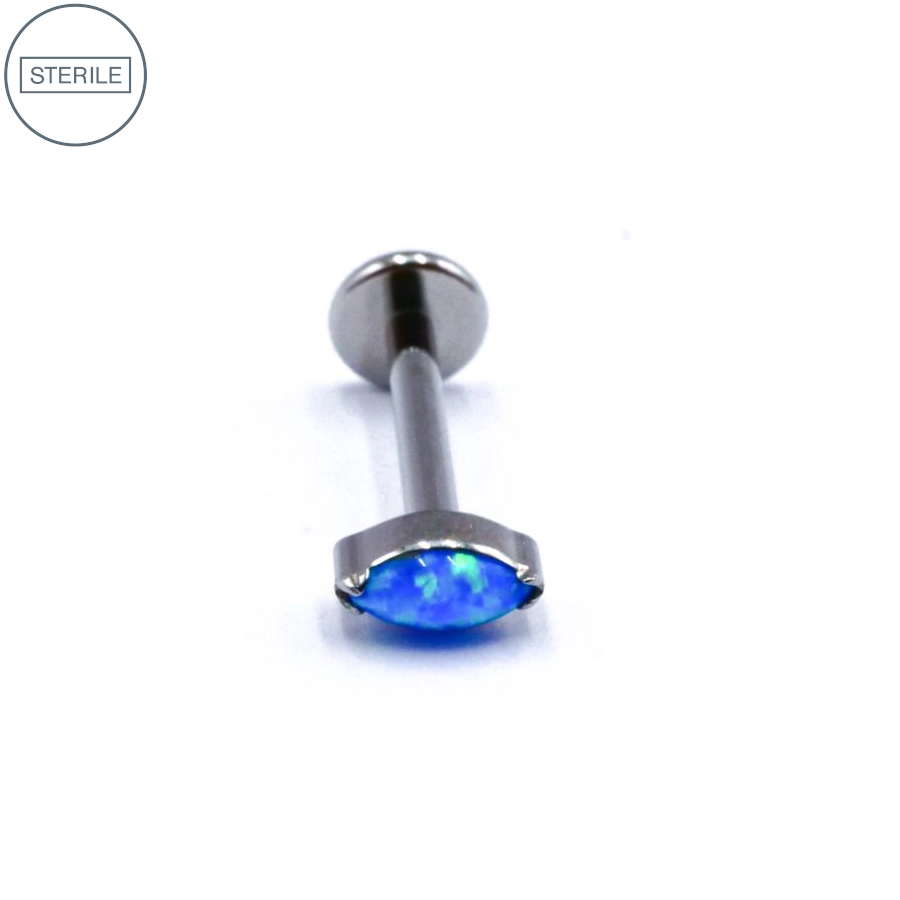 Labret Stérile Titane Interne 36 - Piercing avec pas de vis interne strass ovale bleu