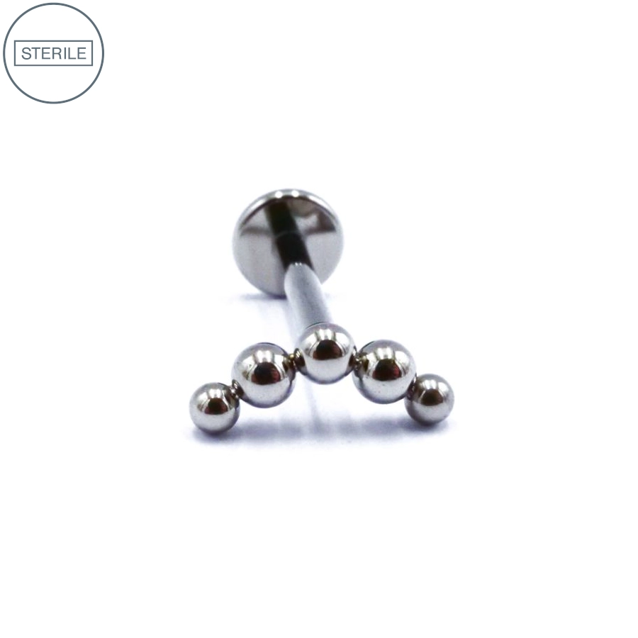 Labret Stérile Titane Interne 34 - Piercing avec pas de vis interne 5 billes courbes