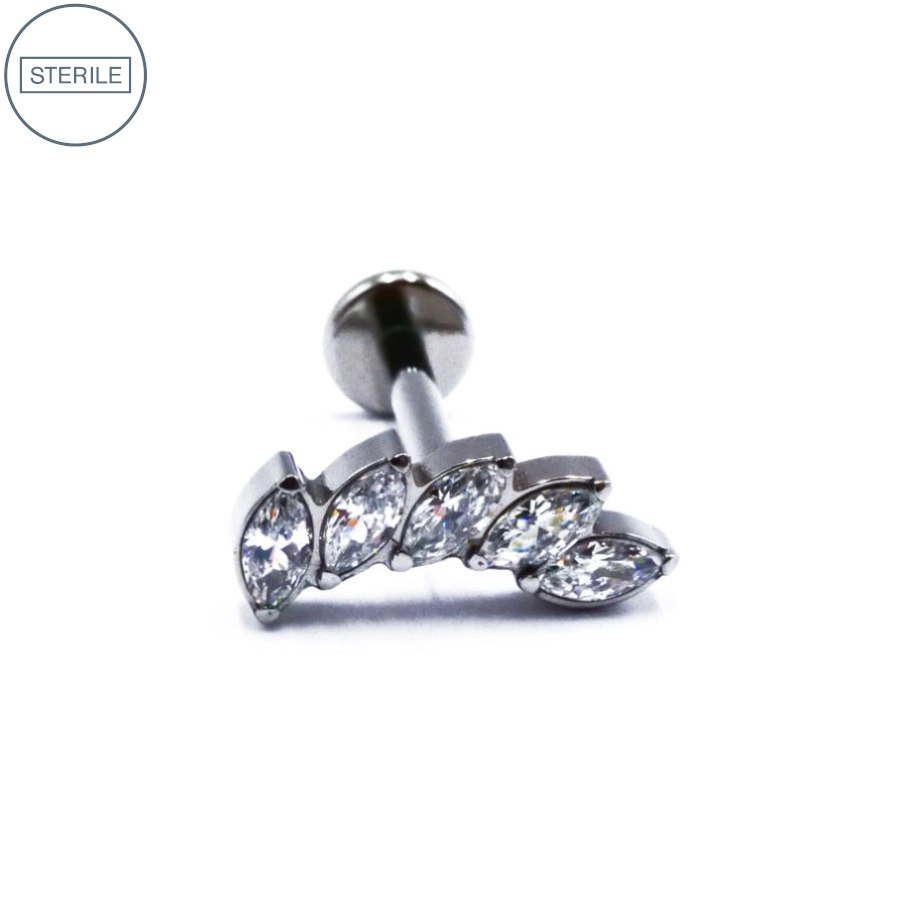 Labret Stérile Titane Interne 31 - Piercing avec pas de vis interne marquise 5 strass