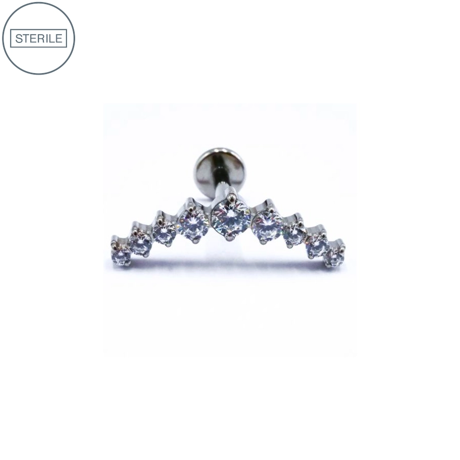 Labret Stérile Titane Interne 25 - Piercing avec pas de vis interne couronne 9 strass
