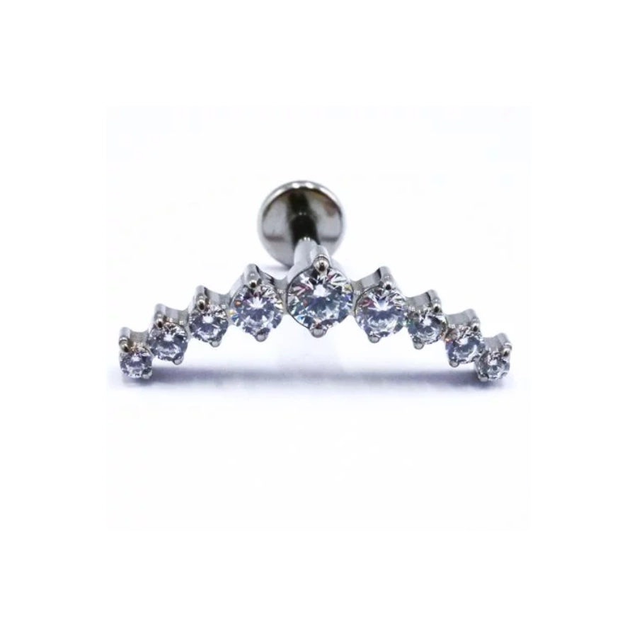 Labret Stérile Titane Interne 25 - Piercing avec pas de vis interne couronne 9 strass