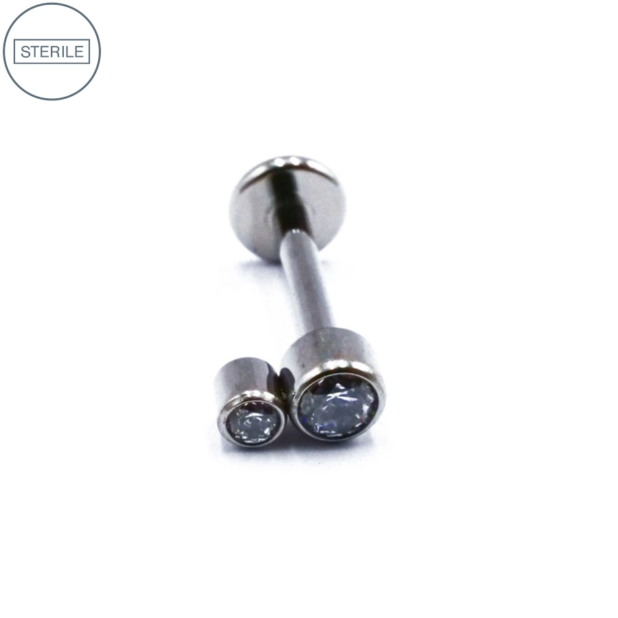 Labret Stérile Titane Interne 22 - Piercing avec pas de vis interne 2 strass rond
