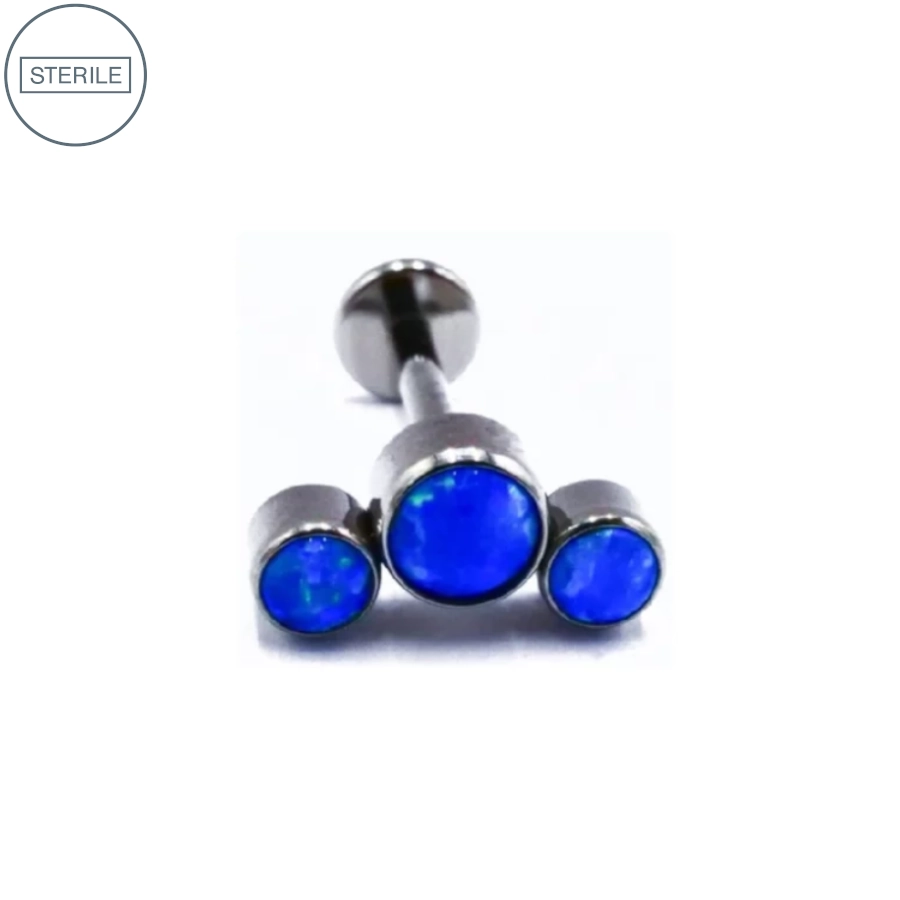 Labret Stérile Titane Interne 20 - Piercing avec pas de vis interne courbe 3 opales ronde