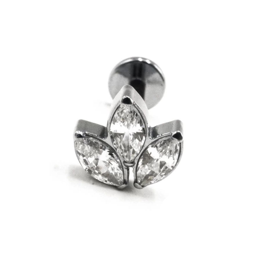 Labret Stérile Titane Interne 18 - Piercing avec pas de vis interne marquise 3 strass