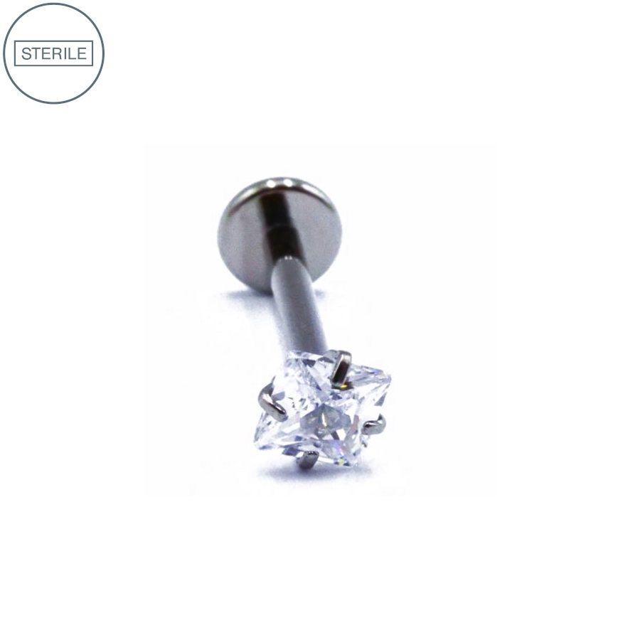 Labret Stérile Titane Interne 08 - Piercing avec pas de vis interne strass griffé carré