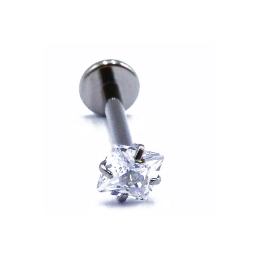 Labret Piercing - Titane Interne Stérile - Labret 21 avec pas de vis interne 1,2 x 8 mm motif strass griffé carré*
