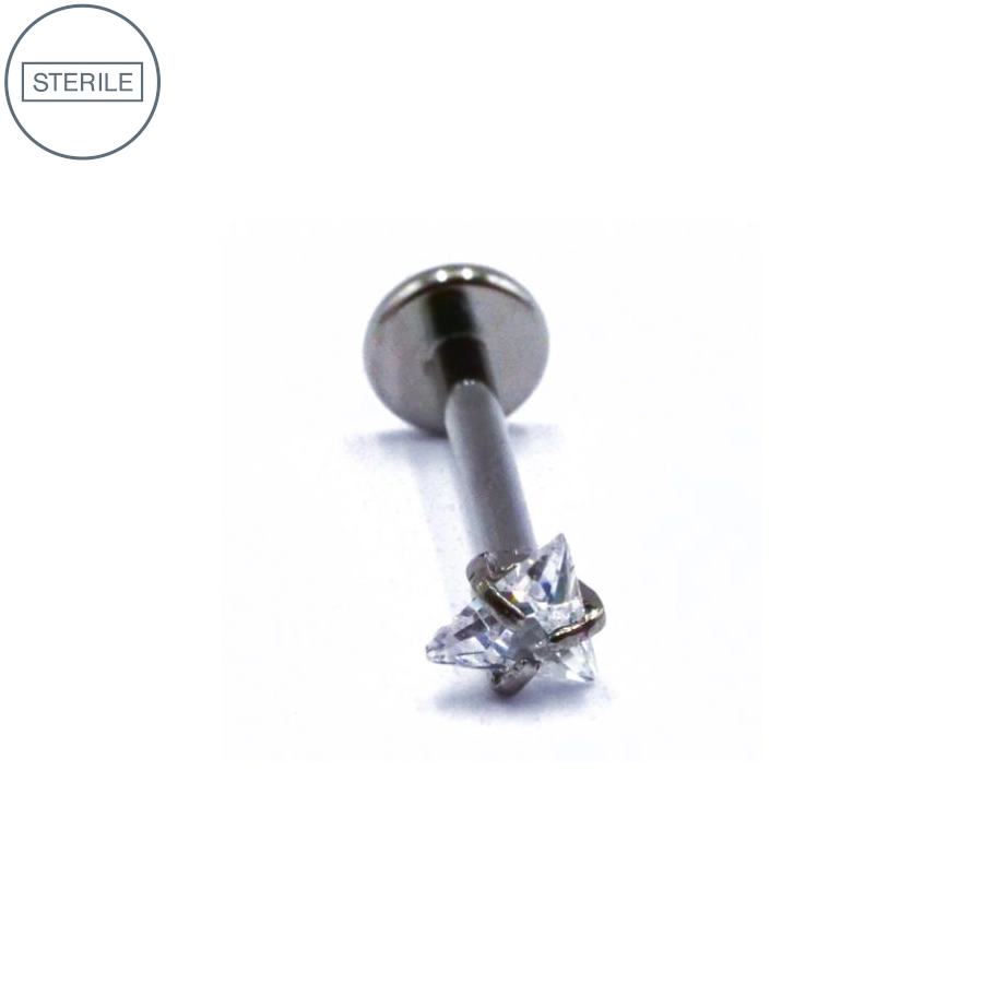 Labret Stérile Titane Interne 07 - Piercing avec pas de vis interne strass griffé triangle