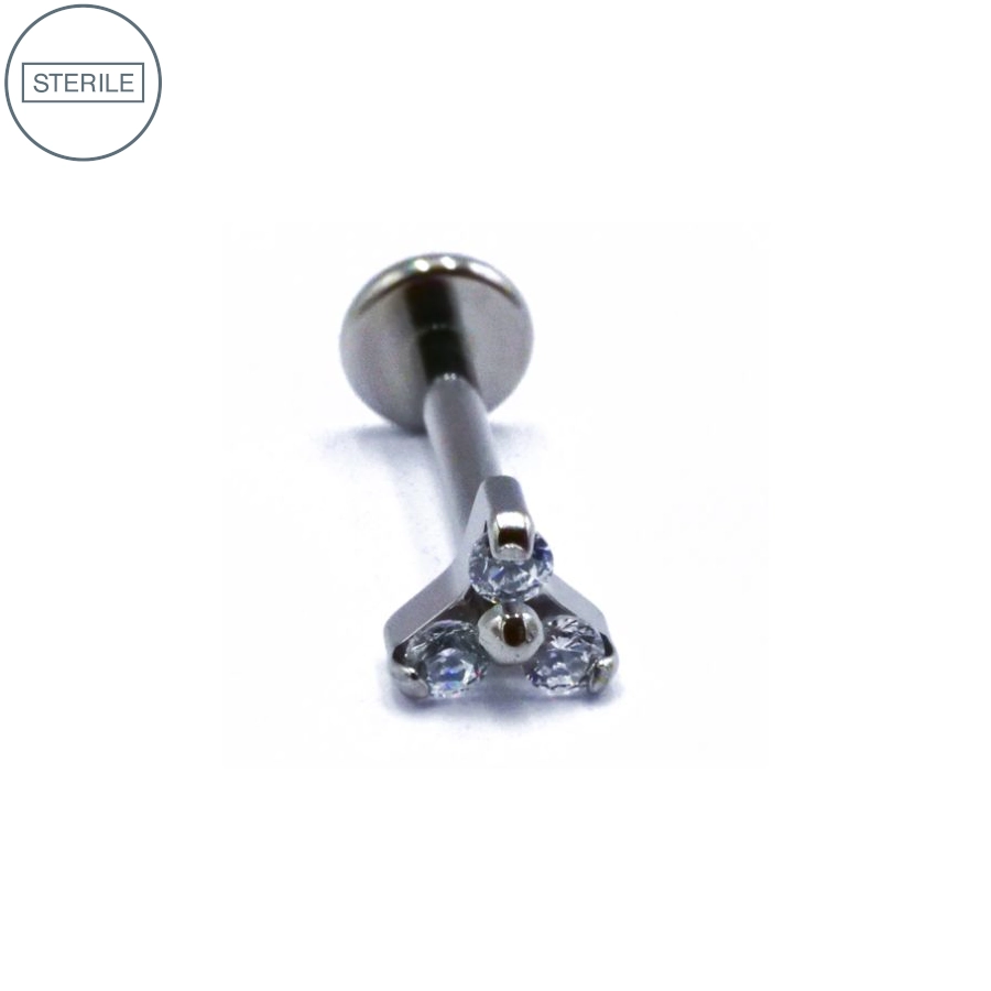 Labret Stérile Titane Interne 06 - Piercing avec pas de vis interne strass trinité