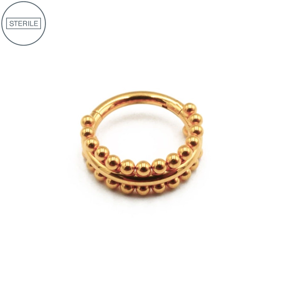 Piercing Anneau Titane Sterile - Anneau 77 en titane Pvd Gold motif double rangée de billes