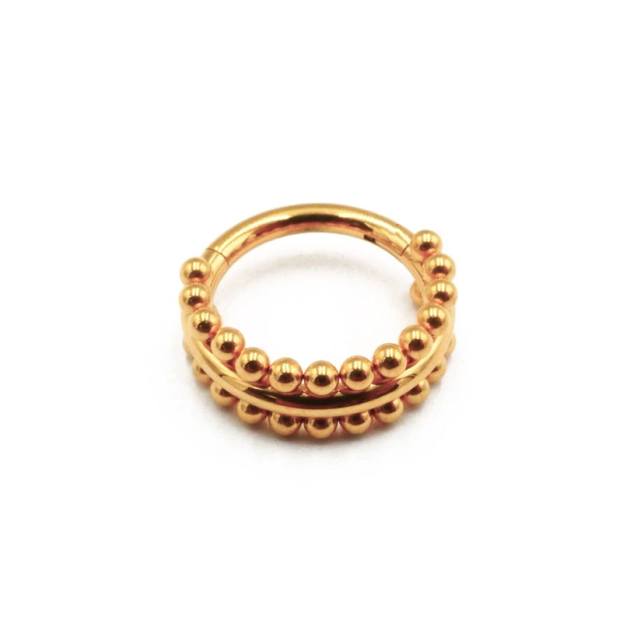 Piercing Anneau - Titane F136 Gold Stérile - Anneau 77 en titane pvd gold motif double rangée de billes