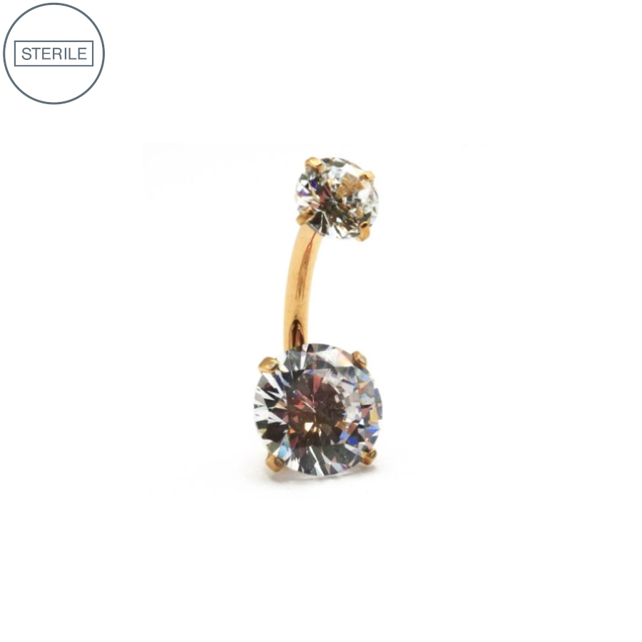 Piercing Banane - Banane Stérile Gold Interne 17 - Piercing en titane pvd gold pas de vis interne avec 2 strass sertis griffés