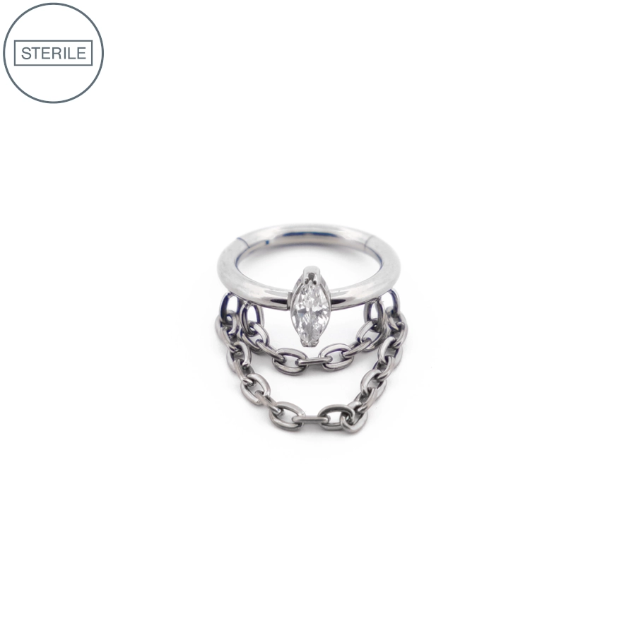 Anneau Piercing - Anneau Titane Stérile 03 - Anneau en titane strass ovale avec pendentif chaîne