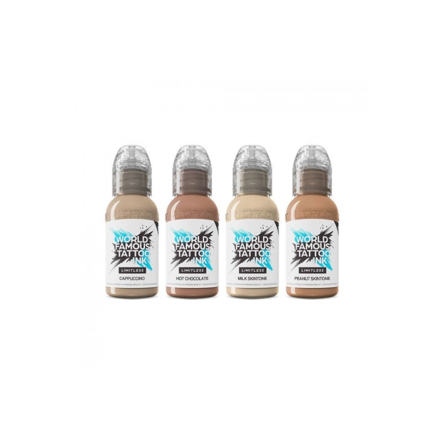 Set Encre Tattoo - World Famous Ink Limitless Santucci Skin Tone - Mélange pour le tatouage REACH 4 x 30 ml 