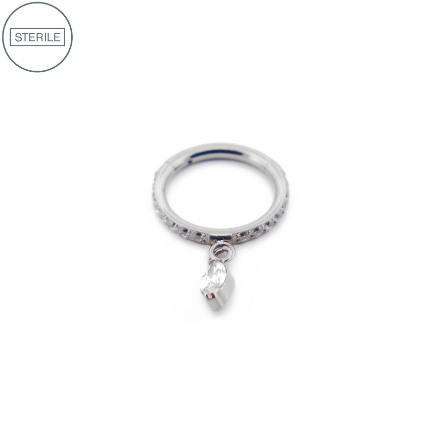 Anneau Piercing - Anneau Titane Stérile 06 - Anneau en titane avec strass et pendentif strass