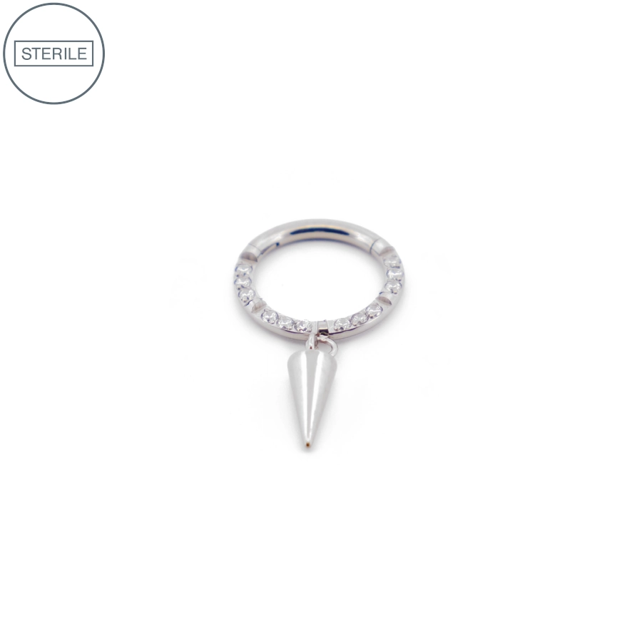 Anneau Piercing - Anneau Titane Stérile 05 - Anneau en titane avec strass et pendentif pointe